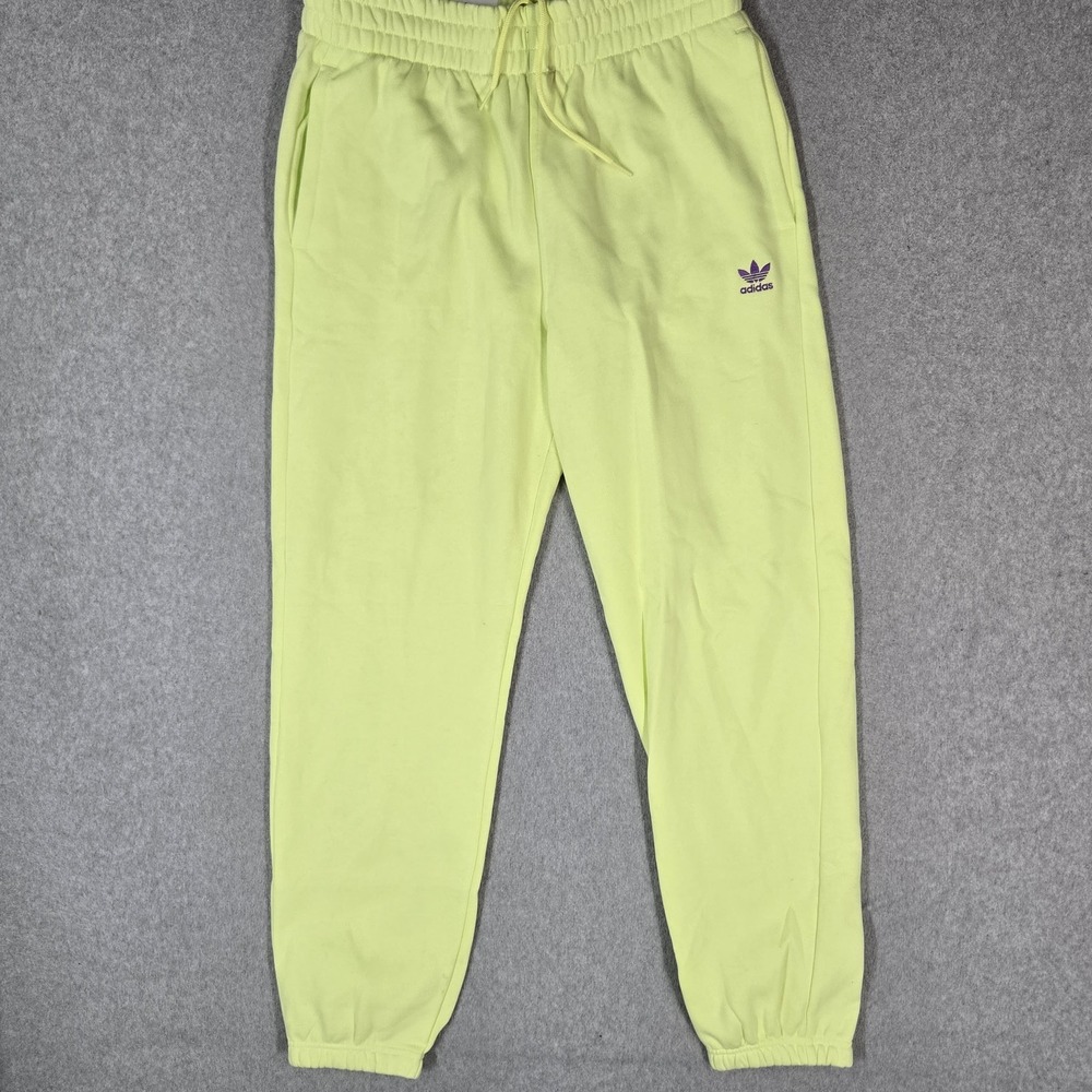 Adidas Women Activewear Pants M Yellow Embroidered Sweatpants Fleece Logo